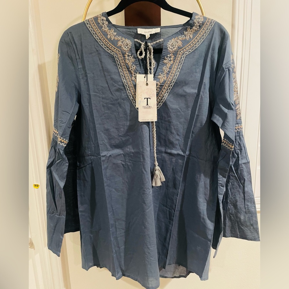 Talori  Navy Embroidered Tunic Top